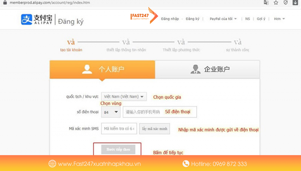 Cách tạo tài khoản Alipay trên điện thoại và máy tính đơn giản - Fast247 Logistics